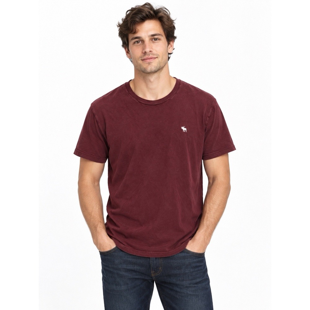 Abercrombie & Fitch Mens L Burgundy Moose Logo T Shirt Preppy Y2K